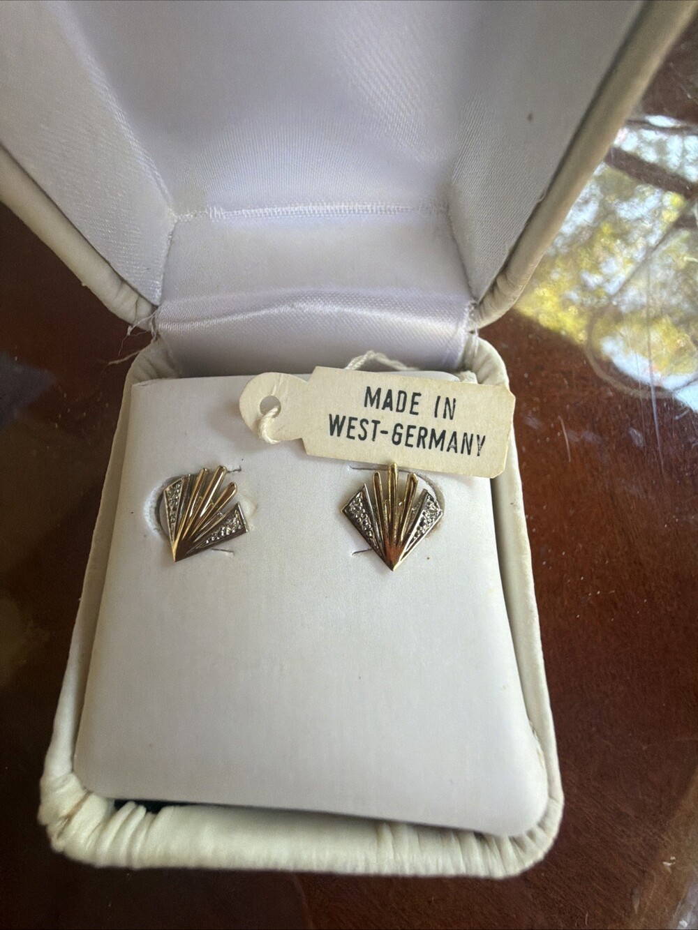 Vintage Herman & Speck Art Deco Fan Stud Earings Two-Tone